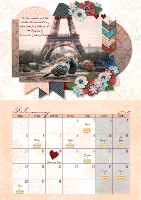 February 18 Calendar By Sheri Webster Digitalscrapbook Com Pixel Scrapper Digital Scrapbooking