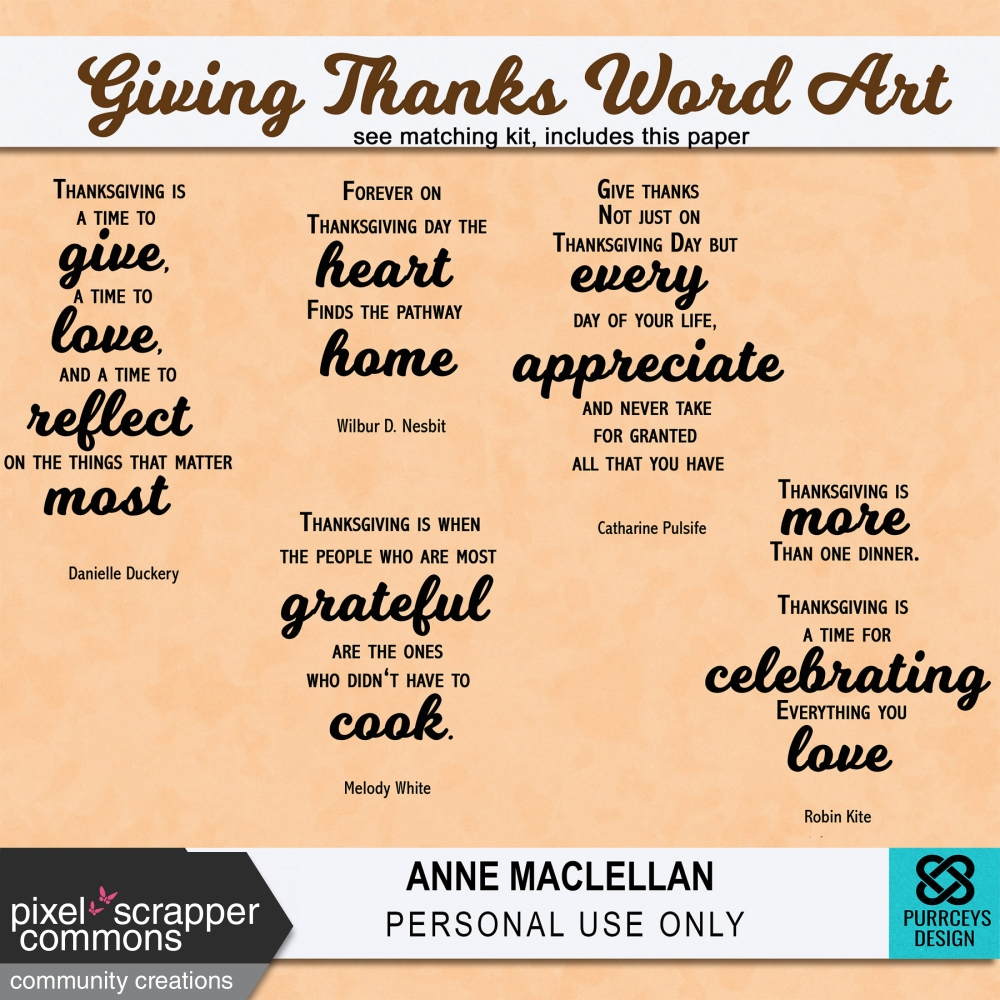 Giving Thanks Word Art Quotes by Anne MacLellan graphics kit ...