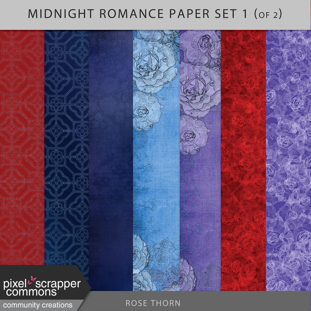 Midnight Romance Paper Set 01 By Rose Thorn Graphics Kit