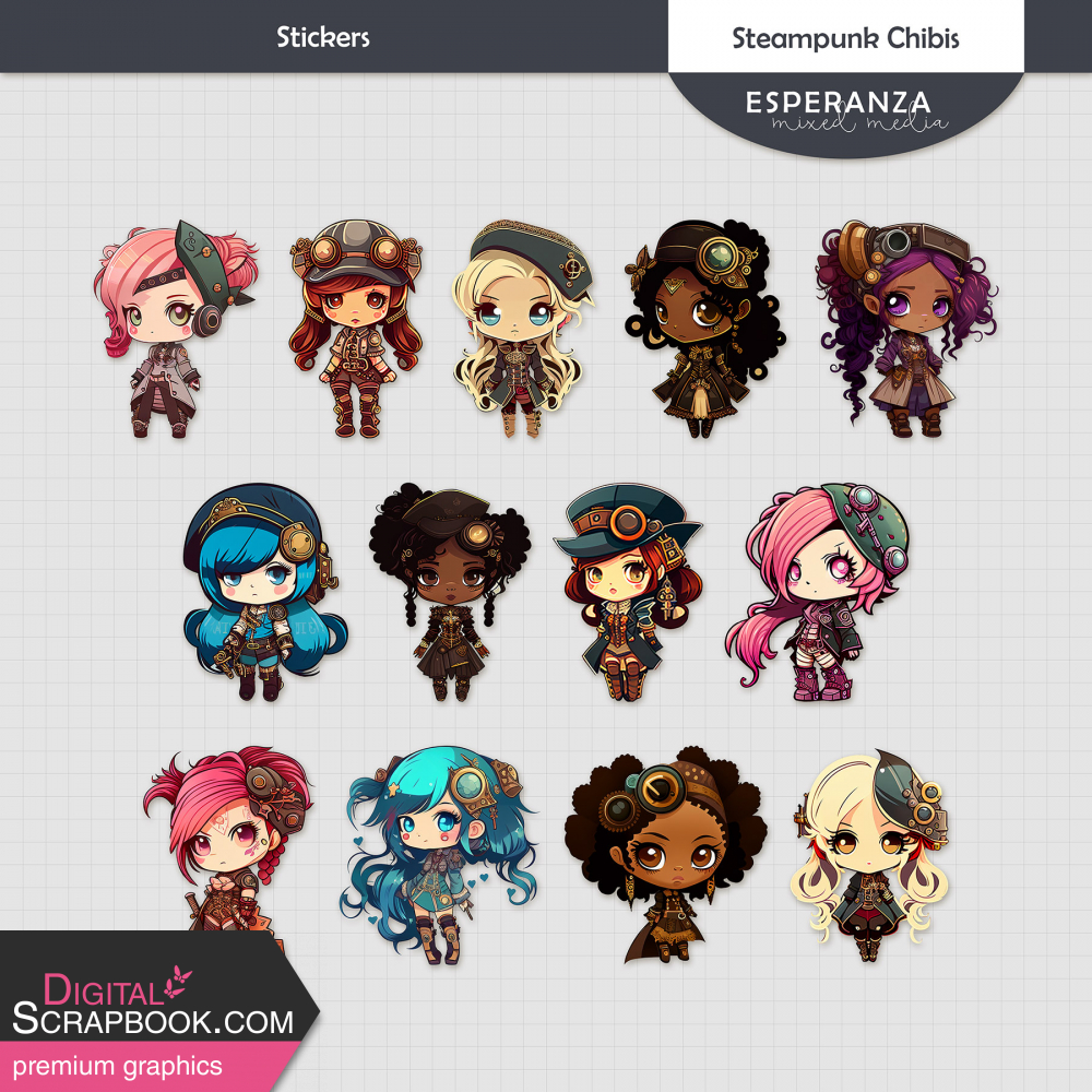 Steampunk Chibi Stickers Kit by Esperanza Mixto graphics kit ...