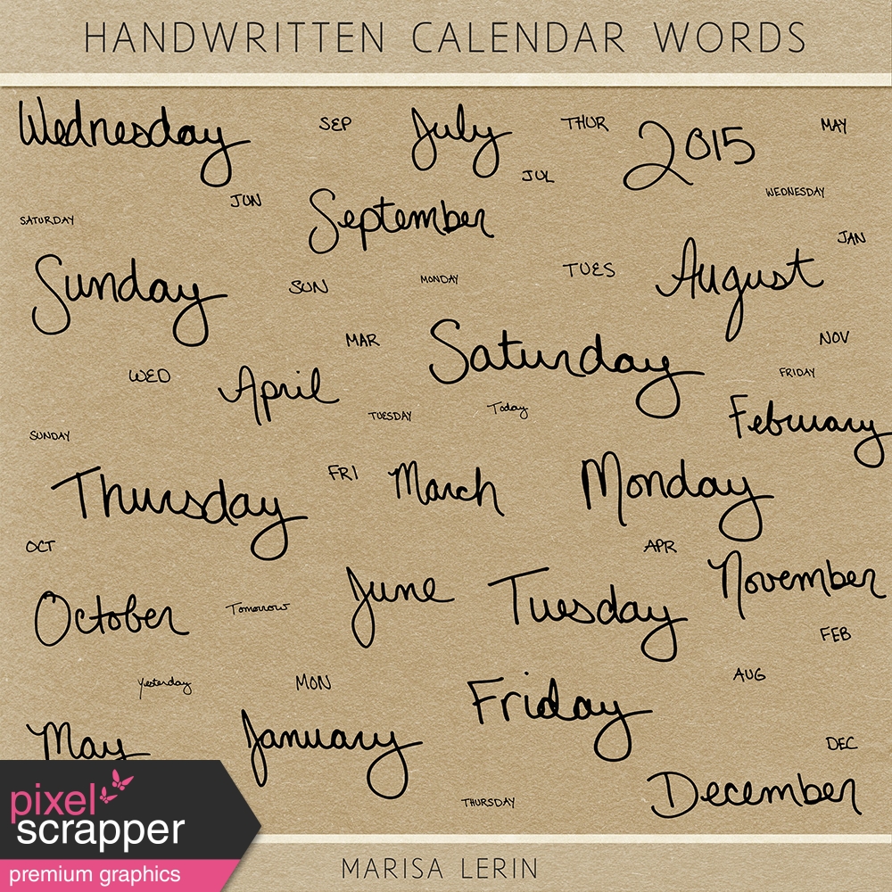 Handwritten Calendar Words by Marisa Lerin graphics kit