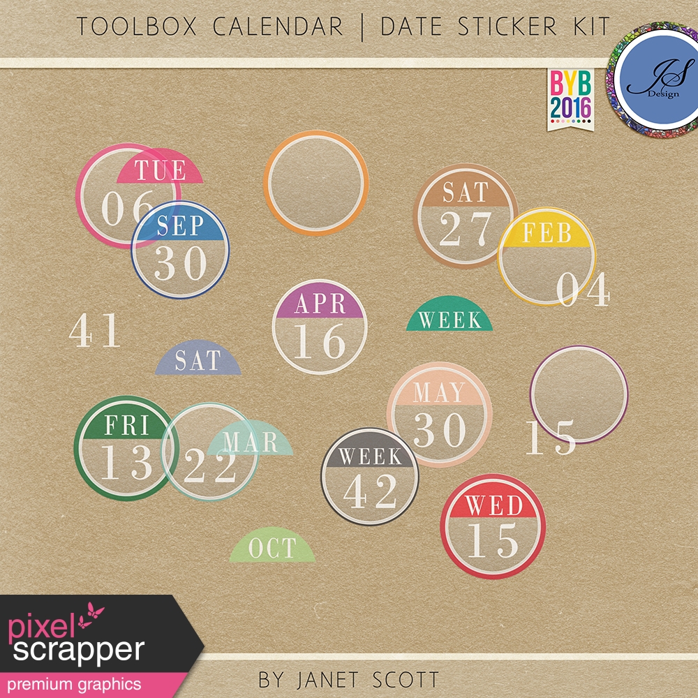 Toolbox Calendar Date Sticker Kit by Kemp graphics kit