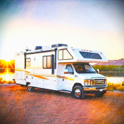 RV camper in pastels 