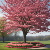 Pink dogwood and tulips