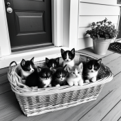 Basket of kitties at front door