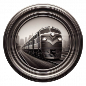 Black and white train in circle frame