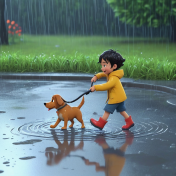  Boy and pup in the Rain Paper