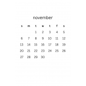 Monthly Calendar Half Letter November 2016