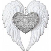 Baby- Angel Wings Heart Silver Glitter