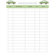 Car Planner Record Sheet 