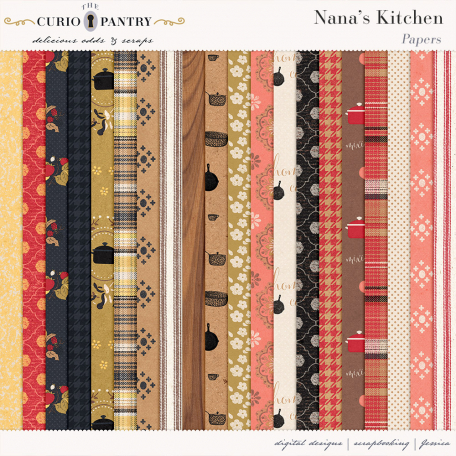 Nana S Kitchen Papers By Jessica Dunn Graphics Kit DigitalScrapbook   Nana S Kitchen Papers Kit Cooking Pot Pan Skillet Home Seasoned With Love Heart Strawberries 