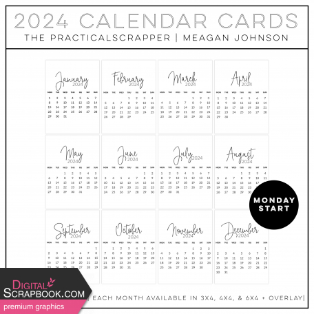 Monday Start 2024 Calendar Card Kit by Meagan Johnson graphics kit ...
