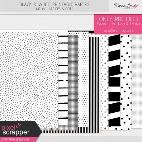 Black & White Printable Papers Kit #2 - Stripes & Dots