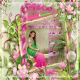 Hot Pink and Green Sari and Pink Stairs